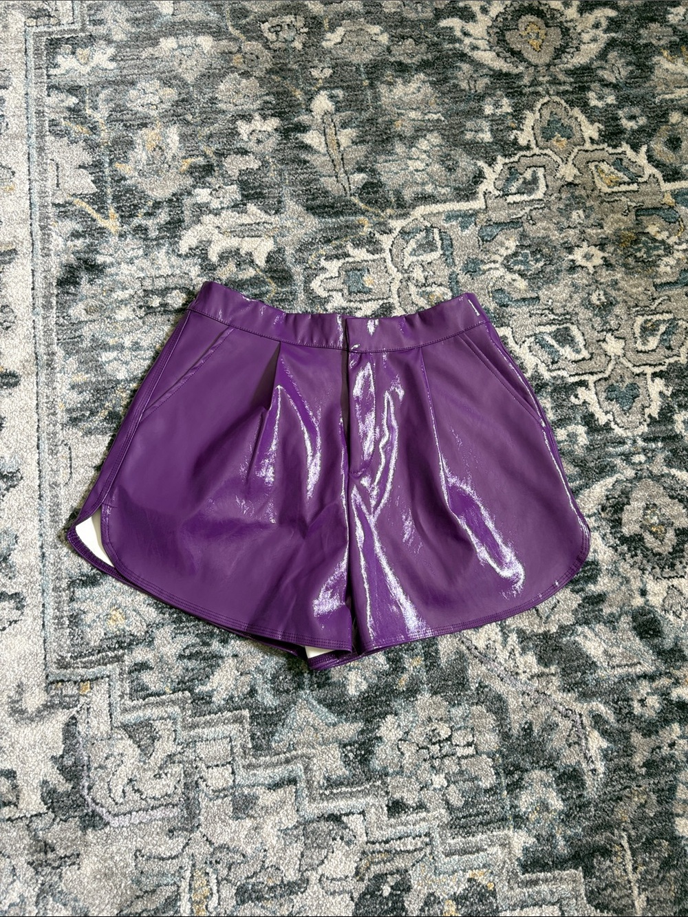 GREY LAB Glossy Purple Faux-Leather Shorts